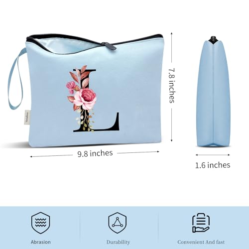 Image of Vavabox A-Z Personalized Makeup Bag, Birthday Gifts for Women Mom, Gifts for Best Friend, Bride Bridesmaid Cosmetic bag (L, Blue)