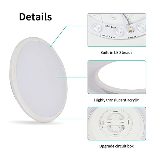 Delipop 12 Inch Flush Mount Ceiling Light, 24W Surface Flat Led Ceiling Light For Indoor/Outdoor, Ip54 Waterproof Round Ceiling Light Fixture For Bathroom, Bedroom, Kitchen, Hallway, Balcony #TOP6
