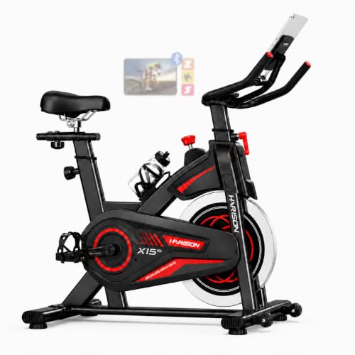 Image of HARISON Exercise Bike, Magnetic Stationary Bike for Home Gym, Adjustable Resistance Quiet Dual-Belt Indoor Cycling Bike with 380lb Capacity, APP Connectivity, Push-to-Stop, 6-Level Handlebar