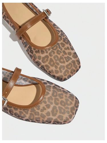 Milumia Women's Leopard Print Mesh Bellet Flats Mary Jane Square Closed Toe Flat Shoes3