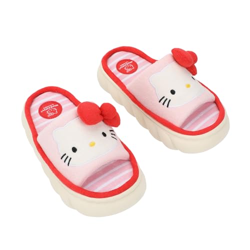 Bioworld Hello Kitty 3D Character Face Art Women's Pink & White Striped Open-Toed Slide Slippers