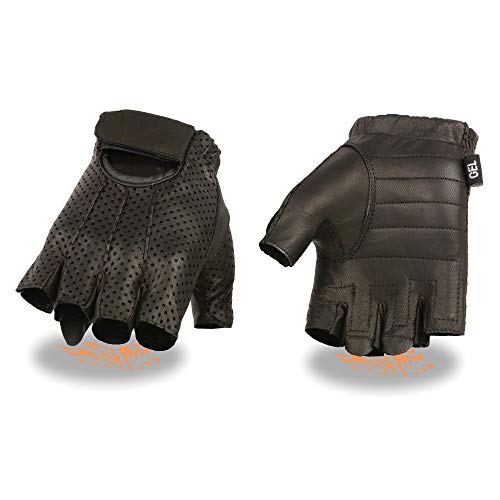 Men's Leather Perforated Fingerless Glove w/Gel Palm (XX-Large)