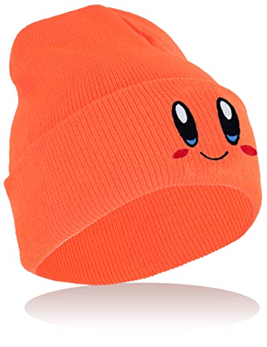 Roffatide Anime Kirby Cappellini con Teschio per Donna Uomo Cappello con Teschio Ricamato Berretto Invernale in Maglia Arancione