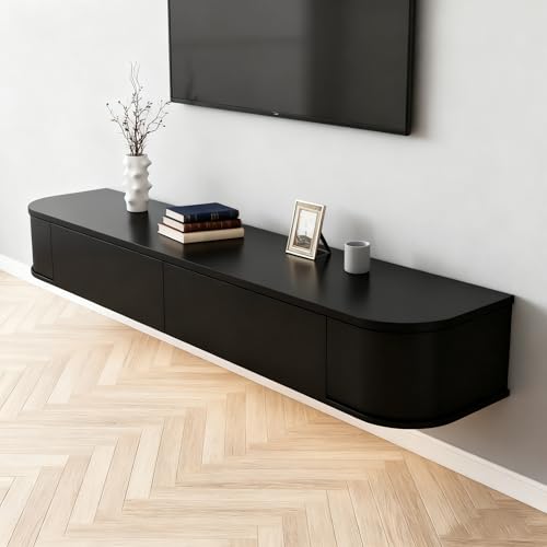 Wrtsxe Soporte de TV Flotante de Pared, de Madera Maciza, con gabinetes y Puertas abatibles, Ideal para Sala de Estar, Dormitorio y Oficina.