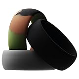 Aven Mens Silicone Wedding Ring - 3 Rings Pack - 8.7mm Wide(2mm Thick)-Black,Camo,Gray(8)