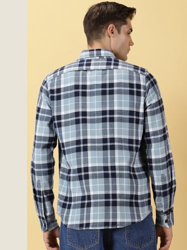 Image of Thomas Scott Men's | Checks | Full Sleeve | Regular Fit | 100% Cotton | Double Pocket | Spread Collar | Casual Shirt