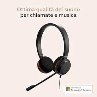 Jabra Evolve 20 - Cuffie stereo certificate Microsoft per softphone VoIP con cancellazione passiva del rumore, USB-C/A, colore nero
