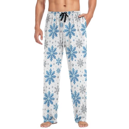 Christmas Silver Blue Glittering Snowflakes Pajama Pants Winter Stars Men's Pajama Bottoms Lounge Sleepwear PJs XXL3
