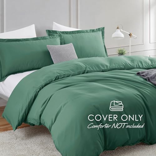 Image of Hearth & Harbor Dark Green Duvet Cover King Size, 3 Piece Bedding Set | Soft Double Brushed Bedding Set, Button Closure, 1 Duvet Cover 104x90 Inches, 2 Pillow Shams