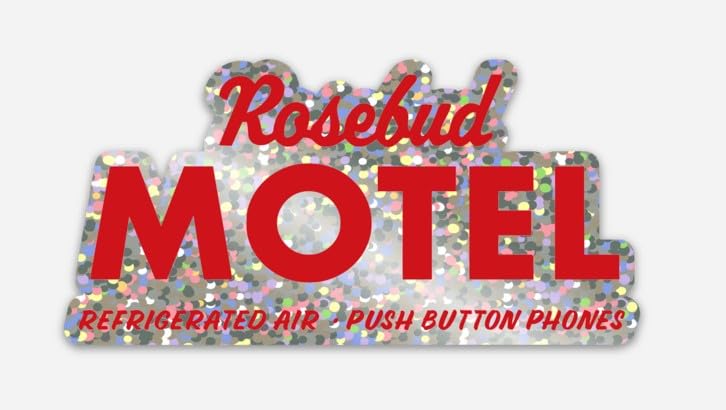 Schitt Swag Creek Sticker - Glitter Rosebud Hotel Logo - 4" by 2" - David, Alexis, Johnny & Moira - Perfect for The Refrigerator, Dorm, Garage, Locker, Vehicle and More!