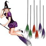Puteraya 6 Pack Halloween Witch Broom Witch Miracle Magic Broomsticks Plastic Witch Broom Props for Halloween Party Dress Up Cosplay Supplies, 3 Colors
