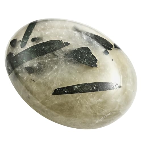 Image of Green Tourmaline in Quartz Crystal Palm Pebbles Stones for Anxiety Stress Relief Massage - AAA Grade Original Healing Gemstone Agate Palm Stone for Yoga Meditation Spiritual Reiki Feng Shui