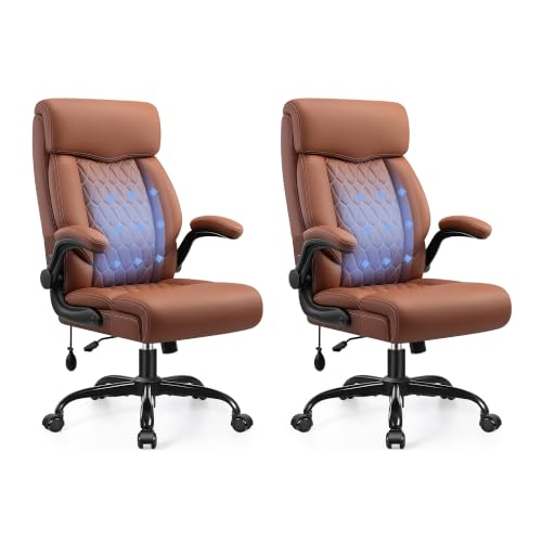 Image of Ergonomic Office Chair with Lumbar Support, Executive Leather Computer Desk Chair with Flip Up Arms & Rocking Function, High Back Big and Tall Comfortable Gaming Chair for Home Office