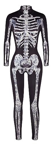 Mono de esqueleto mujer Maeau disfraz de Halloween de manga larga traje de fiesta terror