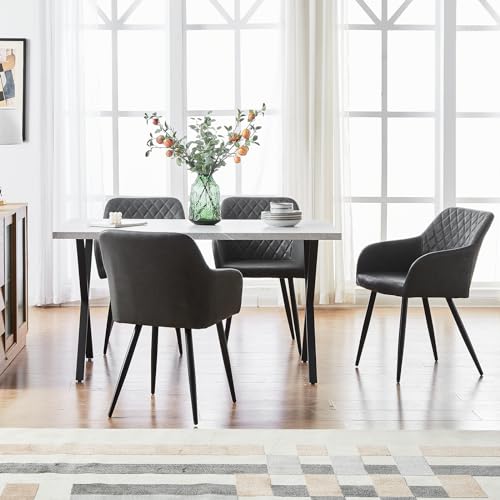 TUKAILAI Esszimmerstühle 4er Set aus Kunstleder, Modern Küchenstuhl Polsterstuhl Wohnzimmerstuhl Sessel mit Armlehnen Rückenlehne Metallbeinen, für Küche Esszimmer Wohnzimmer Lounge,Dunkelgrau