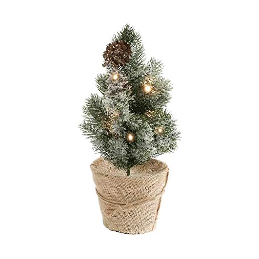 julgran Tabletop Julgran med nattljusinredning Mini Pine Needles Cedar Tree"Känn äkta" julgran krukväxter, 4,9x12.2in konstgjord julgran