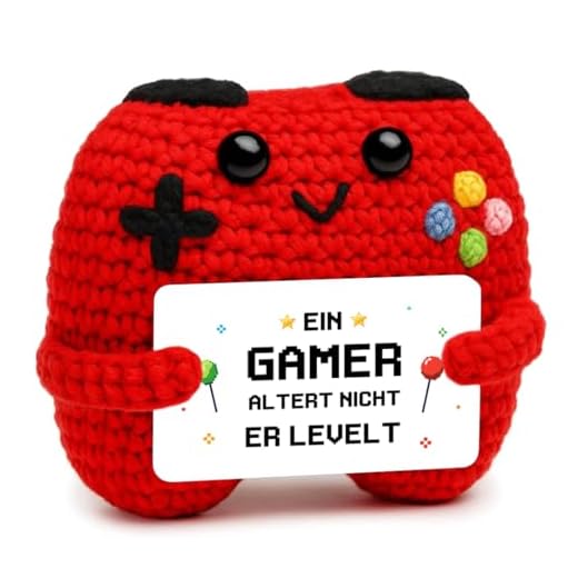 HUKUMA Gehäkelter Gamecontroller, EIN Gamer altert Nicht er levelt, Geschenk zum Geburtstag für Zocker, Pocket Hug Positive Plüsch,Lustige Kleines Geburtstagsgeschenk für Jungen, Nerds und Mädchen