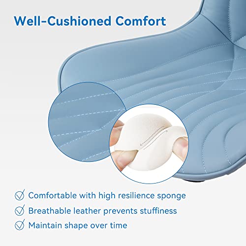 Image of YOUNIKE Office Chair, Adjustable Swivel Armless Desk Chair with Wheels, Aesthetic Home Office Computer Task Chairs, Modern Faux Leather Upholstered Vanity Chair with Back, Blue