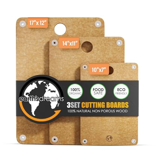 Composite Wood Cutting Board Set of 3 – Dishwasher Safe, Non-Toxic & Plastic-Free Cutting Boards for Kitchen – Large, Medium & Small Non-Slip Wood Charcuterie & Chopping Boards (Tan)