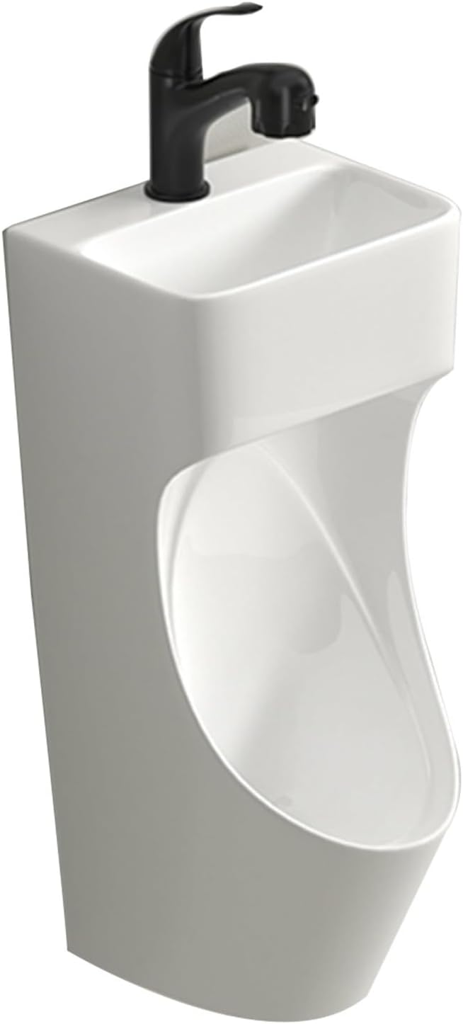Ceramics Wall Mounted Urinals for Men, Commercial Male Urinal Spill Proof, with Wash Basin and Faucet for Use in Toilets, Bathrooms, Bars, Schools(White)