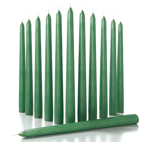 CANDWAX 25 cm Taper Candle Set of 12 - Dripless Tapered Candles Unscented Candle Sticks - Long Dinner Candles Long Burning - Green Candles