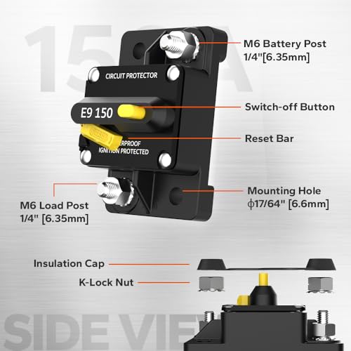 Image of LiTime 150A Circuit Breaker 12V-48V DC, M6 (1 /4 inch) Post Size, Surface Mount