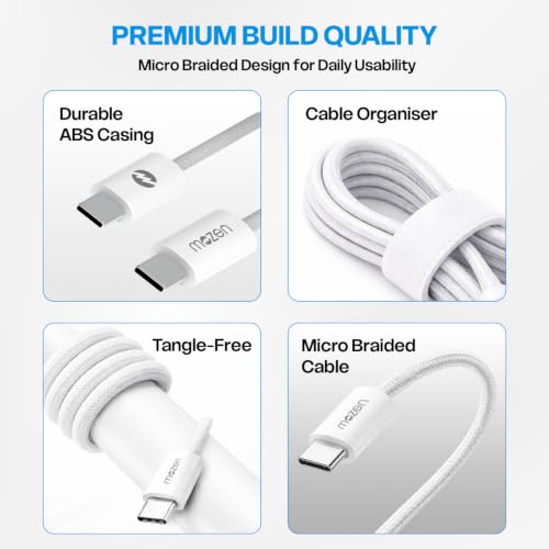 Image of Amkette Mozen Certified 65W Type C to Type C Braided Cable | C to C Cable Fast Charging | 480 Mbps Data Transfer | Compatible with iPhone, Samsung, Nothing, Motorola, Xiaomi, Realme & USB-C Devices