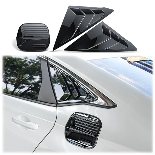 Image of for 11th Gen 2022-2026 Honda Civic Accessories, 3pcs Trim Set - Rear Quarter Triangle Window Louver Covers & Fuel Tank Cover (Fits Sedan Only /Not for Hatchback) (Glossy Black)