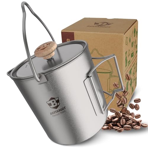 Bestargot French Press Titan Camping Kaffeekocher, 750ml max Titan Topf...