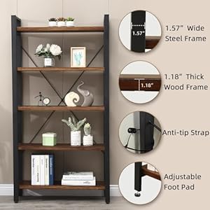 5tierbookcasesolidwoodbookshelfrusticvintageindustrialetagerebookcasemetalandwoodfreevintagebookshelfretrobrownrealwood5tiers Urban Country Home Decor 5 tier bookcase solid wood bookshelf rustic vintage industrial etagere bookcase metal and wood free vintage bookshelf retro brown real wood 5 tiers urban country home decor