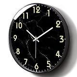 Big Kitchen Clocks Wall Decorative Modern Black Marble Large Silent Battery Operated Non-Ticking Coo