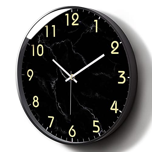 Big Kitchen Clocks Wall Decorative Modern Black Marble Large Silent Battery Operated Non-Ticking Cool Wall Clocks Decorative For Office Livingroom Kitchen Bedroom Wall Hanging Decor 12Inch #TOP5