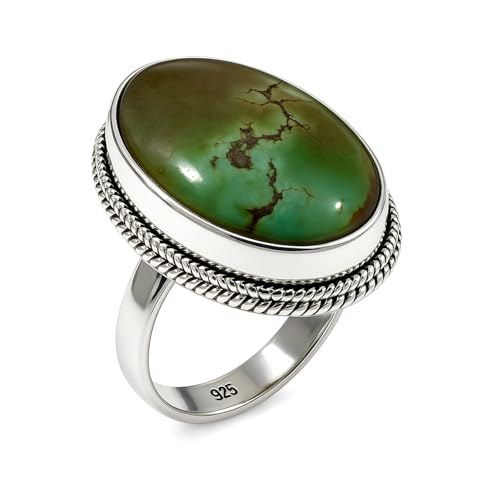 Bague turquoise verte naturelle en argent 925 pour look casual ou soirée