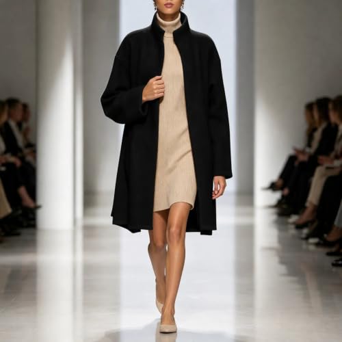 YRAETENM Women Mid Length Wool Coat Chic Outerwear for Fall Winter - image 3