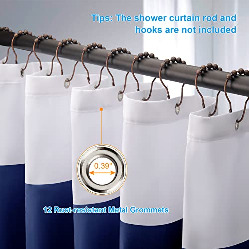 Image of AmazerBath Navy Blue Shower Curtain Stripes, 72 inch W x 72 inch H Blue and White Shower Curtain, Fabric Shower Curtains for Bathroom with 2 Heavy Stones, Water Repellent