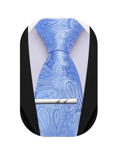 Image of Barry.Wang Paisley Tie for Men Silk Woven Necktie and Tie Clip Set Wedding Party Business Formal