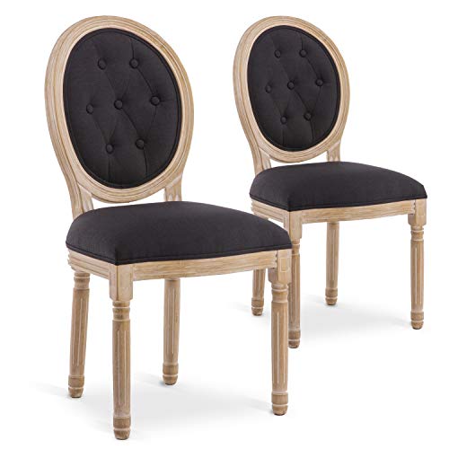 INTENSE DECO Lot de 2 chaises médaillon capitonnées Louis XVI Tissu Noir