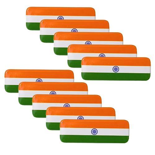 Image of Indian National Flag Rectangular Pinback Badge - Patriotic Tiranga Metal Button Pin with Ashoka Chakra for Independence Day, Republic Day, and Cultural Events (Pack of 10)