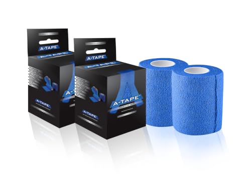 Image of A-Tape Breathable Self Adhesive Cohesive Bandage Wrap - Athletic Non-Woven for Sports, Medical Use, Injuries, Knee & Wrist Support - Suitable for Humans & Pets (Blue, 7.5 cm Pack Of 2)