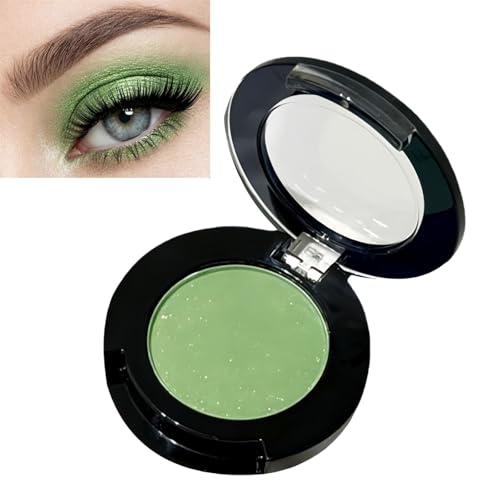Shimmer Green Single Eyeshadow High Pigmented Cool Tone Pressed Powder Waterproof Eye Shadow for Women Smooth Blendable Formula for Brightening & Smo/ky Looks Long Lasting for All Skin Tones(Green)