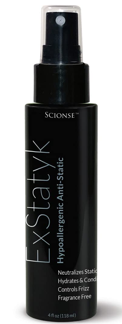 Scionse ExStatyk Anti-Static Hypoallergenic Hair Spray - Fragrance Free Anti-Frizz Mist for Flyaways & Static Control