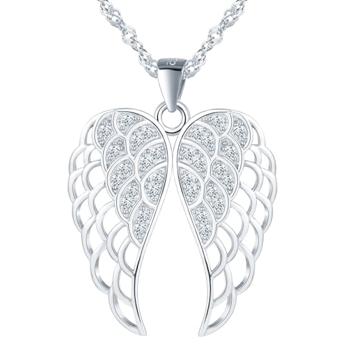 CPSLOVE Colar de asas de anjo de prata 925 para mulher e menina, colar pendente de zircão com corrente de 45 cm, moda joias, prateado/dourado/rosado, Zircónia