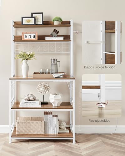 VASAGLE Estantería para Panadería con Toma de Corriente, Soporte de Microondas, Estantería de Cocina, Alambre de Metal, 14 Ganchos, 40 x 80 x 170 cm, Nogal Oscuro y Blanco KKS025W41EU - imagen 9