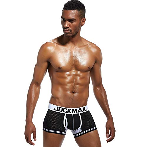Jockmail Sexy Boxer Men Sexy Mesh U Pouch Underwear Sexy Underpants Cueca Cotton Pants Trunks Boxer Shorts Gay Panties (Black, M) #TOP4