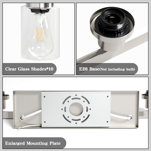 Image of Brushed Nickel Bathroom Vanity Light,10-Light Vanity Lights with Clear Glass,64.5in Modern Bathroom Wall Lights Fixtures Over Mirror,Wall Sconces Lighting for Bedroom Living Room,E26