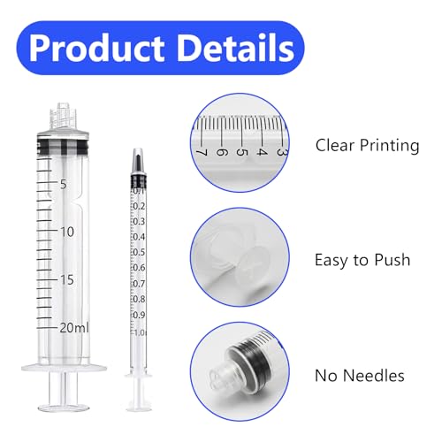 14 Stück Spritze, 1 ml 3 ml 5 ml 10 ml 20 ml Spritzen Set Dosierspritze Ohne Nadel Kunststoffspritzen mit Kappen für Labor Kleine Haustierfütterung Nachfüllen und Messen von Flüssigkeitens