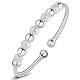 Merdia Women's Sterling Silver Transfer beads Cuff Bracelet Bangle with Open Design