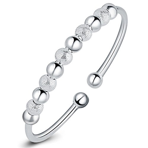 Merdia Women's Sterling Silver Transfer Beads Cuff Bracelet Bangle with Open Design