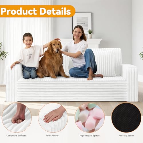 Image of HABUTWAY 68 inch Loveseat Boneless Couch, 4-in-1 Convertible Sofa Bed, Plush Fur Folding Futon Sofa Bed Couches with 2 Pillows for Living Room, High-Density Foam Support, No Assembly Required, Beige