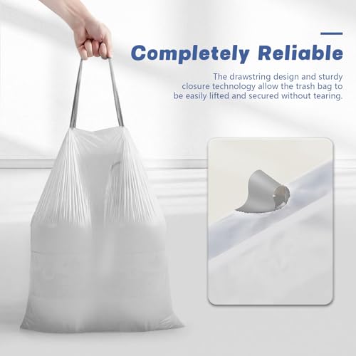 Loveishere 8 Gallon (30L) Kitchen Drawstring Trash Bags, Compatible with SONGMICS Code 30A Trash Cans, 90 Count (2 Rolls), Heavy Duty Pre-Separated White Garbage Bags for Bathroom, Office — view 5